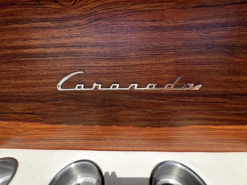 Slide: The Image of 1973 Century Coronado emblem on wood grain dashboard. - 29