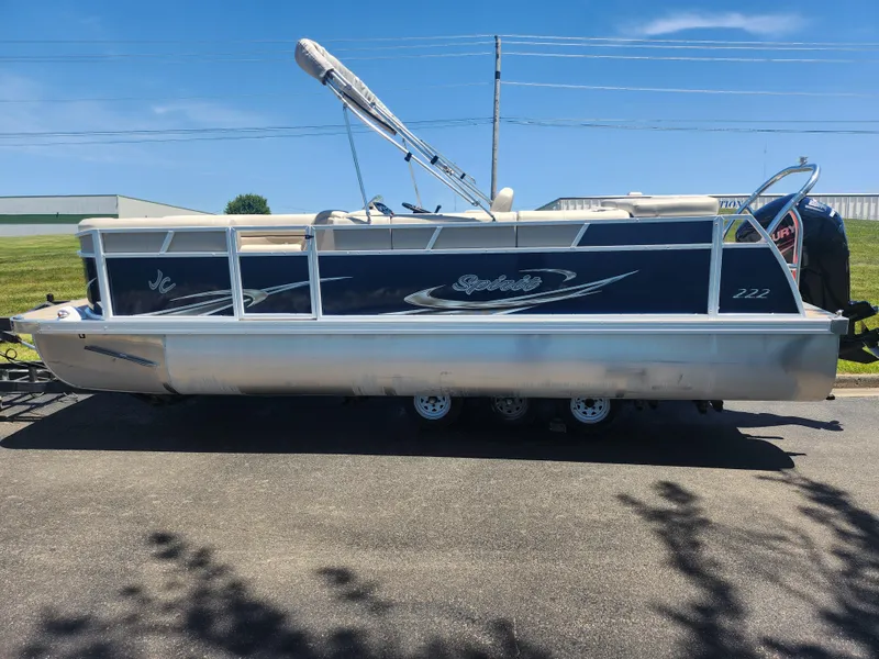 Slide: The Image of 2019 JC 222 Spirit pontoon boat on trailer, side view. - 4