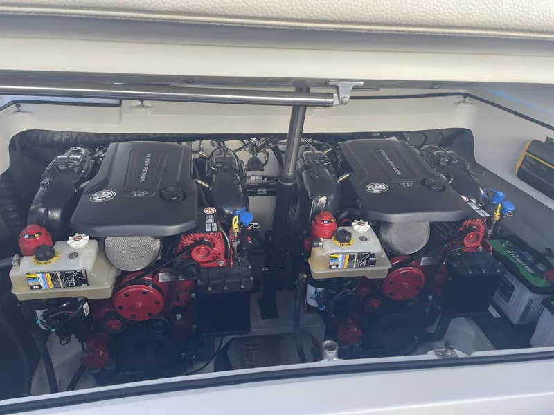 Slide: The Image of Twin Volvo Penta engines in a 2021 Cobalt R30 boat, showcasing powerful marine engineering. - 16