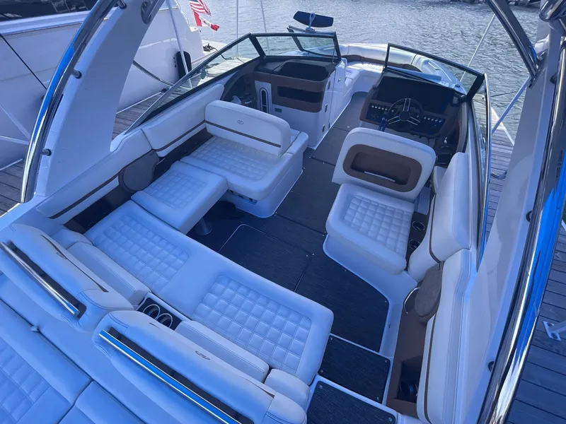Slide: The Image of Luxurious interior of a 2021 Cobalt R30 boat with plush seating and modern design. - 7