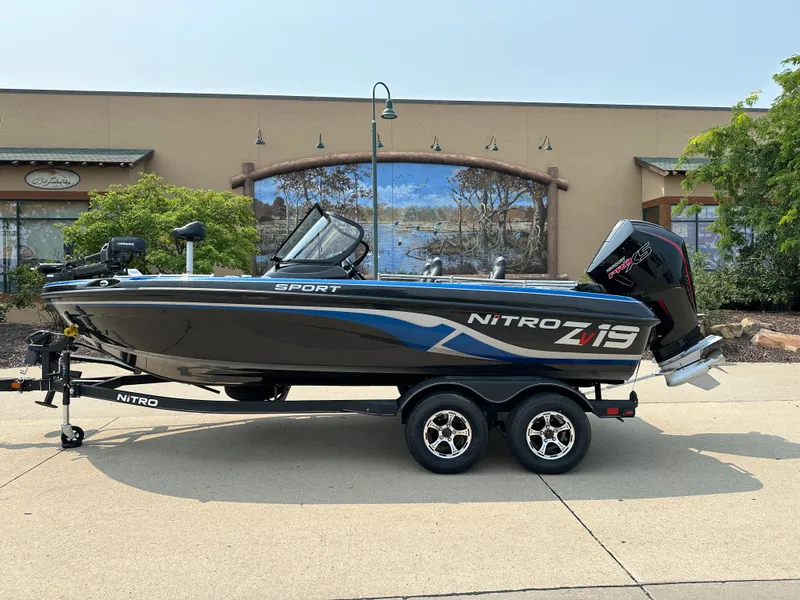 Slide: The Image of 2024 Nitro ZV19 Sport Pro boat on trailer, side view. - 0