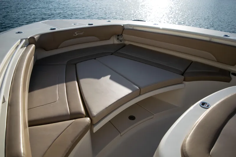 Slide: The Image of Luxurious seating area on a 2020 Scout 380 LXF boat. - 38