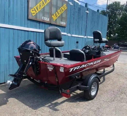 Slide: The Image of 2024 Tracker Pro 170 boat in red, displayed at Sizzle Marine, Ohio. - 4