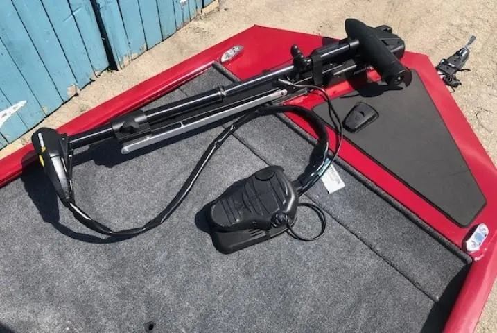 Slide: The Image of 2024 Tracker Pro 170 boat deck with trolling motor and foot pedal. - 8