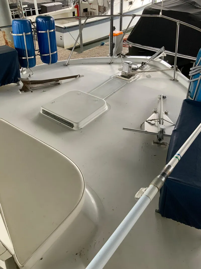 Slide: The Image of 1969 Hatteras 41 Double Cabin boat deck with equipment and accessories. - 16