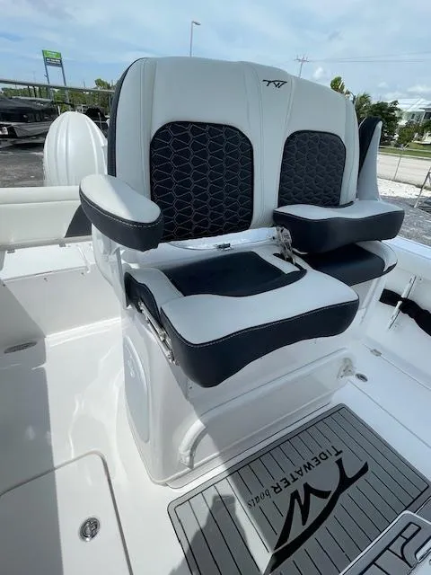 Slide: The Image of 2025 Tidewater 256 LXF boat seats with modern design and comfortable cushioning. - 13