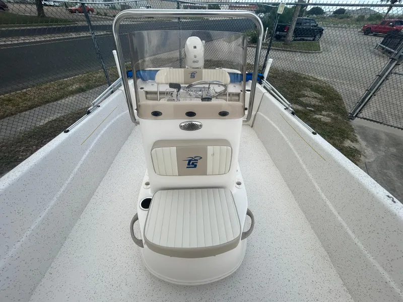 Slide: The Image of 2019 Carolina Skiff 198 DLV boat interior with center console and seating. - 12