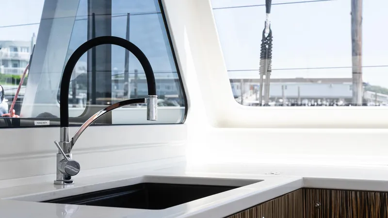 Slide: The Image of Luxury yacht kitchen sink on Custom Current Marine 46, 2022 model. - 15