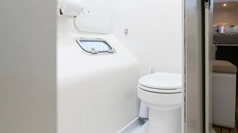 Slide: The Image of Modern marine bathroom in 2022 Custom Current Marine 46 yacht. - 30