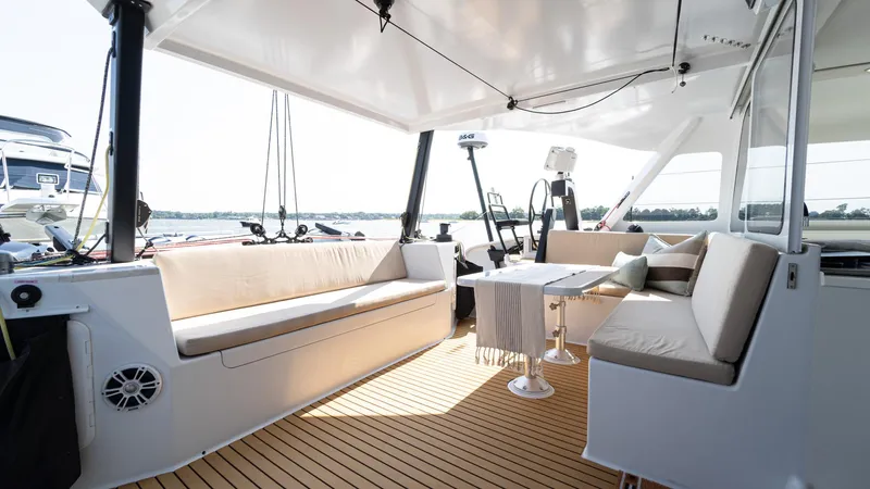 Slide: The Image of Luxurious interior of 2022 Custom Current Marine 46 yacht with comfortable seating and modern design. - 7
