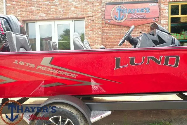 Slide: The Image of 2024 Lund 1875 Renegade SS boat in red at Thayer's Marine. - 18