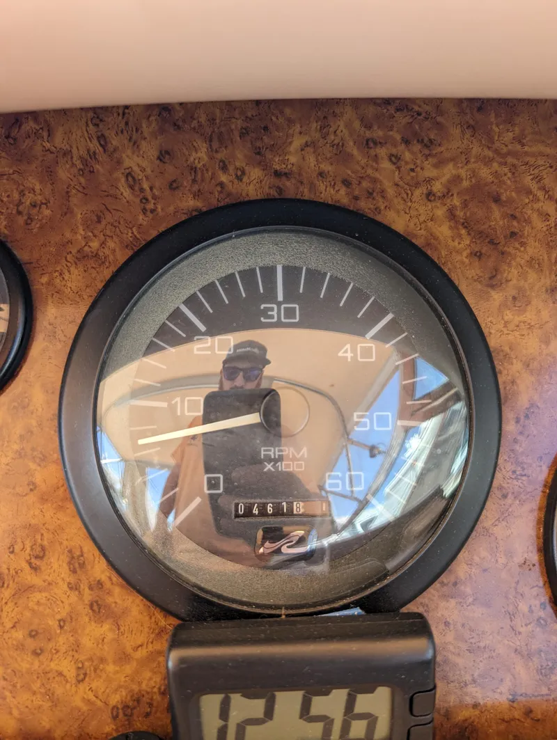 Slide: The Image of Close-up of RPM gauge on 1995 Sea Ray 380 Sun Sport boat dashboard. - 13