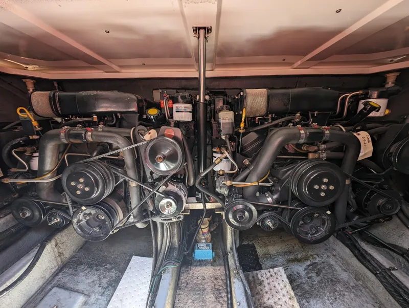 Slide: The Image of Engine compartment of a 1995 Sea Ray 380 Sun Sport boat. - 14