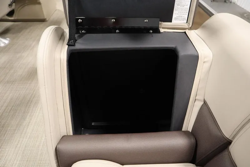 Slide: The Image of 2025 Bentley Pontoons 223 QSB Tri-Toon interior storage compartment, open and empty. - 21