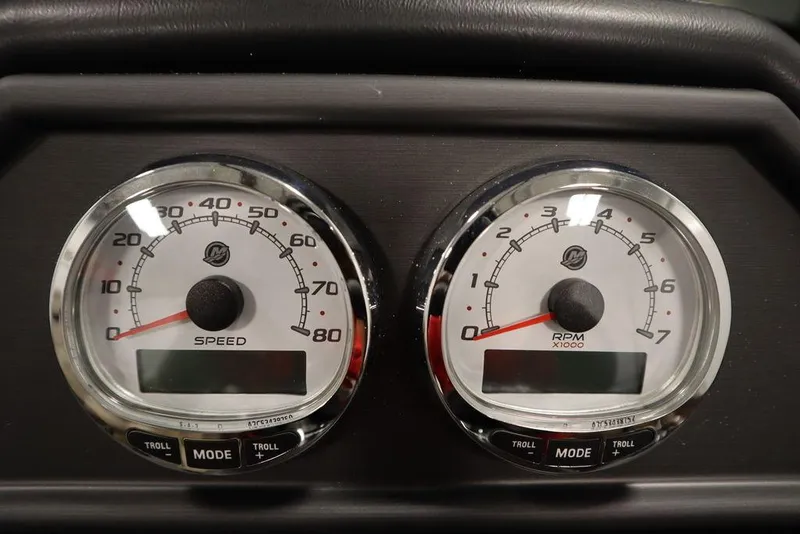 Slide: The Image of Dashboard gauges of 2025 Bentley Pontoons 223 QSB Tri-Toon boat. - 22