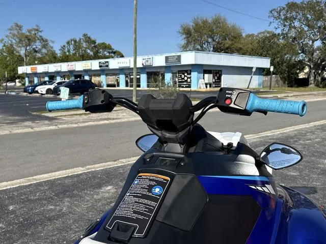 Slide: The Image of 2024 Yamaha Marine Waverunner Jet Blaster in racing blue on trailer. - 12