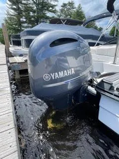 Slide: The Image of 2017 Monterey 197 BR Blackfin with Yamaha outboard motor docked. - 17