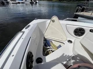 Slide: The Image of 2017 Monterey 197 BR Blackfin boat interior with storage compartment open. - 29