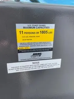 Slide: The Image of 2017 Monterey 197 BR Blackfin capacity label: 11 persons or 1805 lbs. - 34