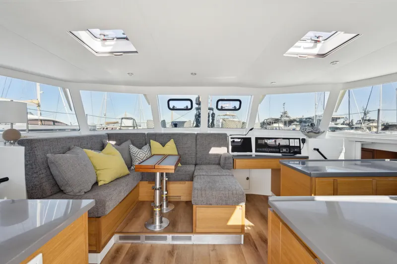 Slide: The Image of Modern Balance 442 yacht interior, 2022 model, featuring sleek design and comfortable seating. - 36