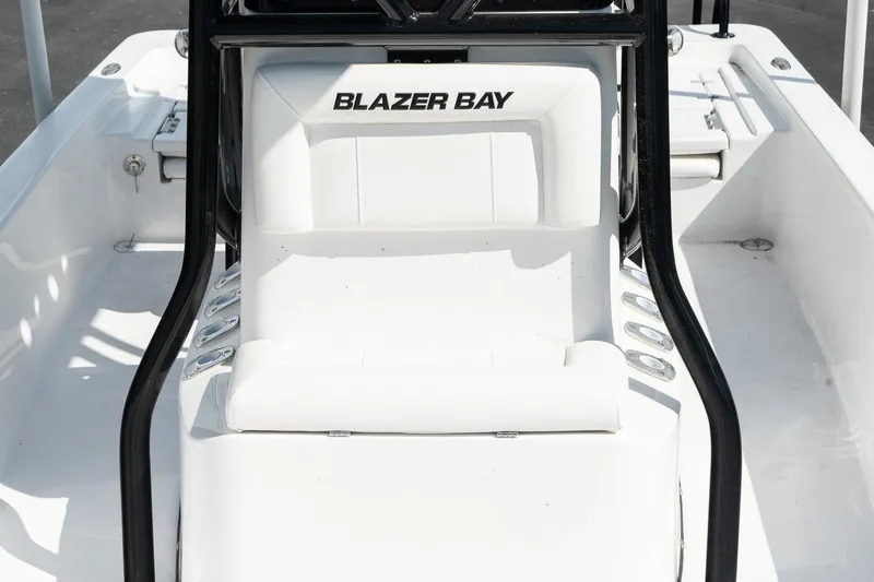 Slide: The Image of 2025 Blazer 2220 Fisherman boat interior with Blazer Bay branding. - 21