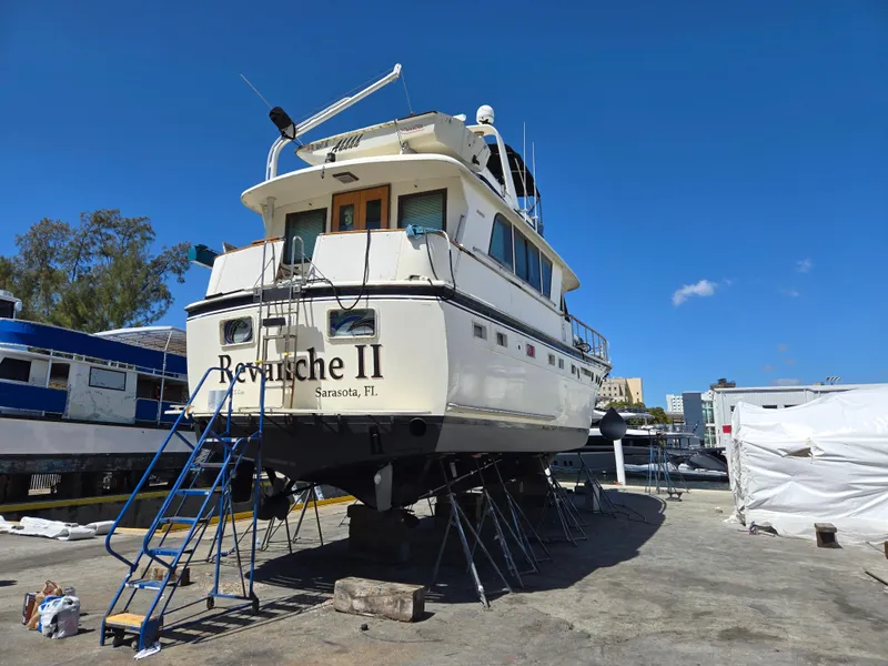 Slide: The Image of 1986 Hatteras 53 Extended Deckhouse yacht on dry dock, Sarasota, FL. - 45