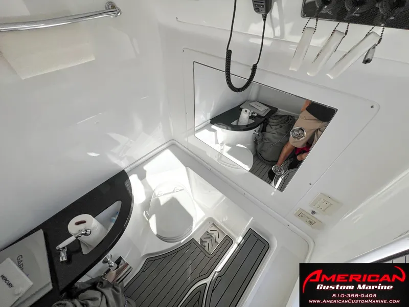 Slide: The Image of 2018 Cigarette 39 GTS boat interior with modern amenities and sleek design. - 10