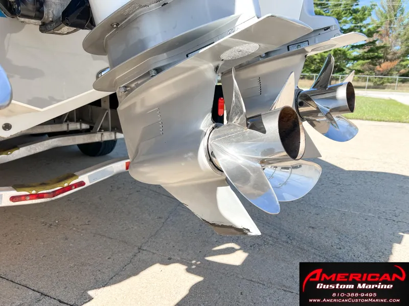 Slide: The Image of Close-up of 2018 Cigarette 39 GTS boat propellers, displayed by American Custom Marine. - 16