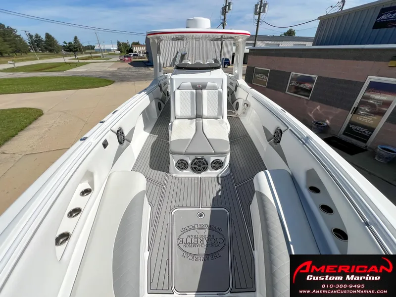Slide: The Image of 2018 Cigarette 39 GTS boat interior at American Custom Marine dealership. - 20