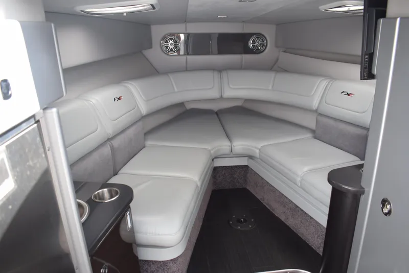 Slide: The Image of 2015 Formula 310 Sun Sport interior with luxurious white leather seating. - 11