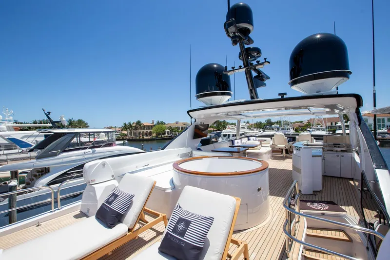 Slide: The Image of Luxurious 2011 Princess 85 Motor Yacht deck with sun loungers and modern amenities. - 42