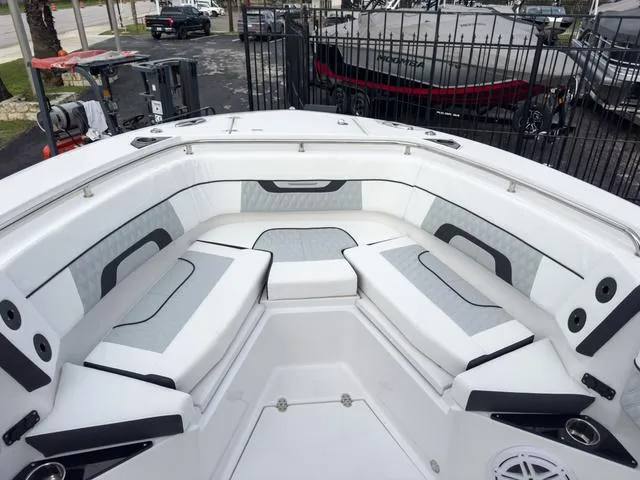 Slide: The Image of 2024 Blackfin 272 CC boat with spacious seating area and modern design. - 48