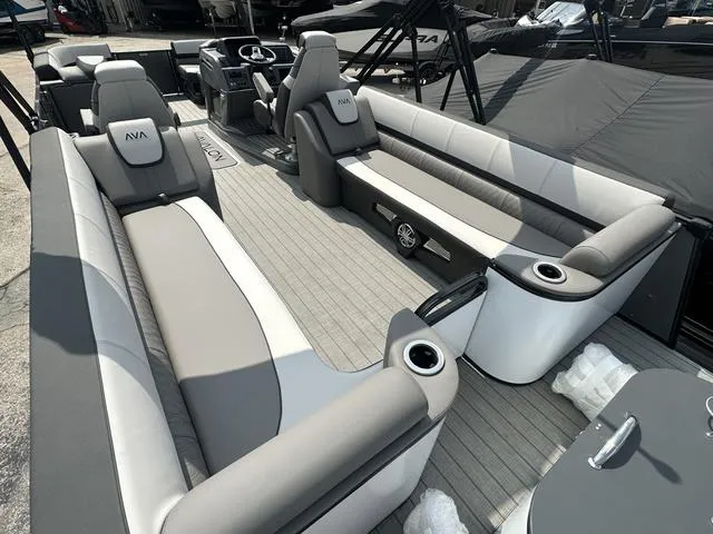 Slide: The Image of 2024 Avalon Catalina 25' Quad Lounger interior with luxurious seating and modern design. - 10