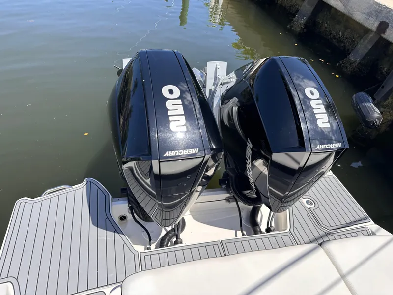 Slide: The Image of 2021 Sea Ray SDX 290 Outboard with twin Mercury engines. - 17