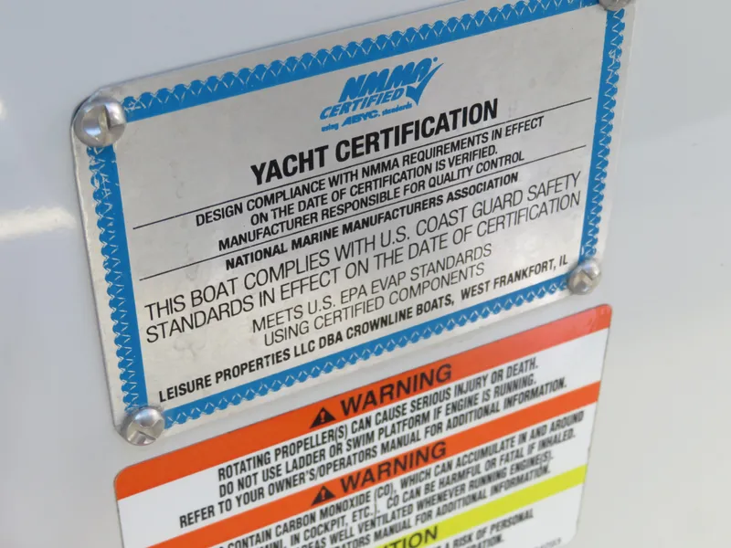 Slide: The Image of 2012 Crownline 275 SS yacht certification and safety warning labels - 14
