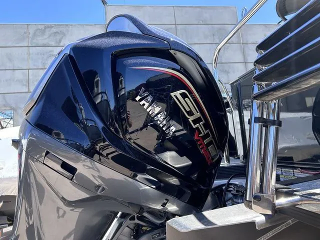 Slide: The Image of Close-up of Yamaha outboard motor on 2024 Avalon Catalina Rear Fish 23 FT boat. - 5
