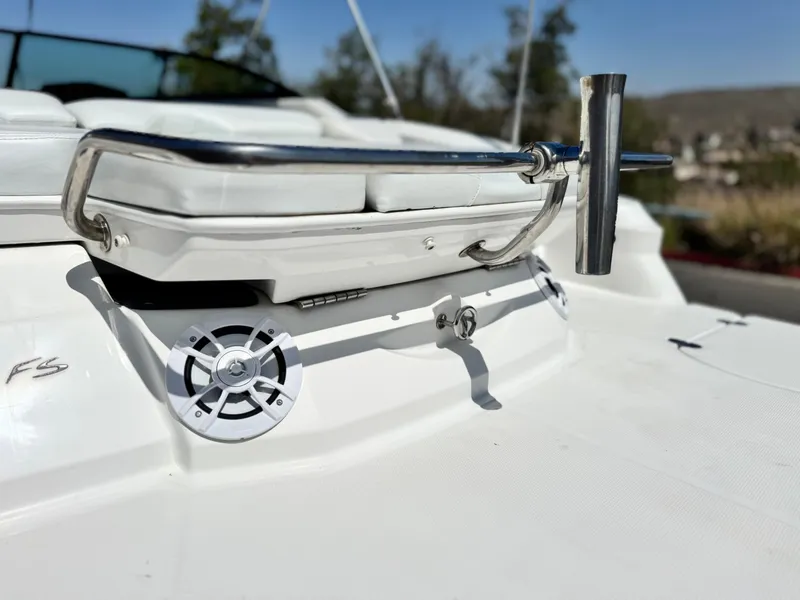 Slide: The Image of 2016 Monterey 244FS boat deck with speaker and stainless steel railing. - 6