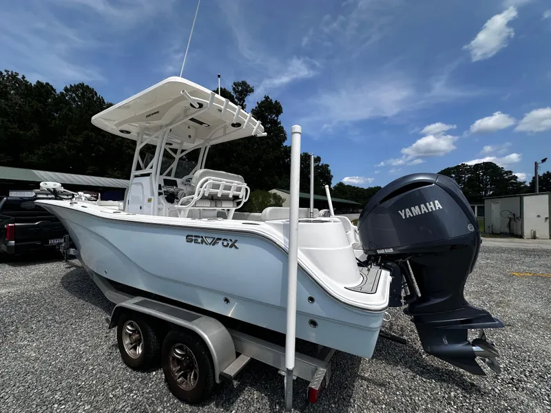 Slide: The Image of 2022 Sea Fox 249 Avenger boat with Yamaha engine on trailer. - 8