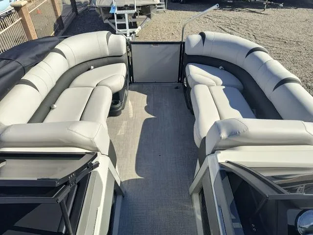 Slide: The Image of 2024 Tahoe Cascade Quad Lounge Windshield 25 FT pontoon boat with spacious seating. - 14