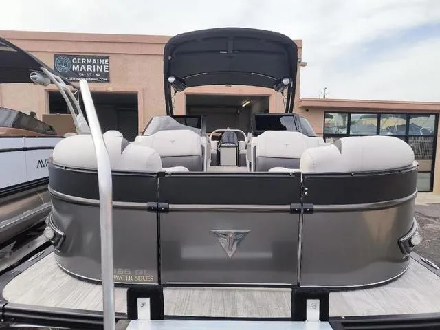 Slide: The Image of 2024 Tahoe Cascade Quad Lounge Windshield 25 FT pontoon boat at Germaine Marine dealership. - 28