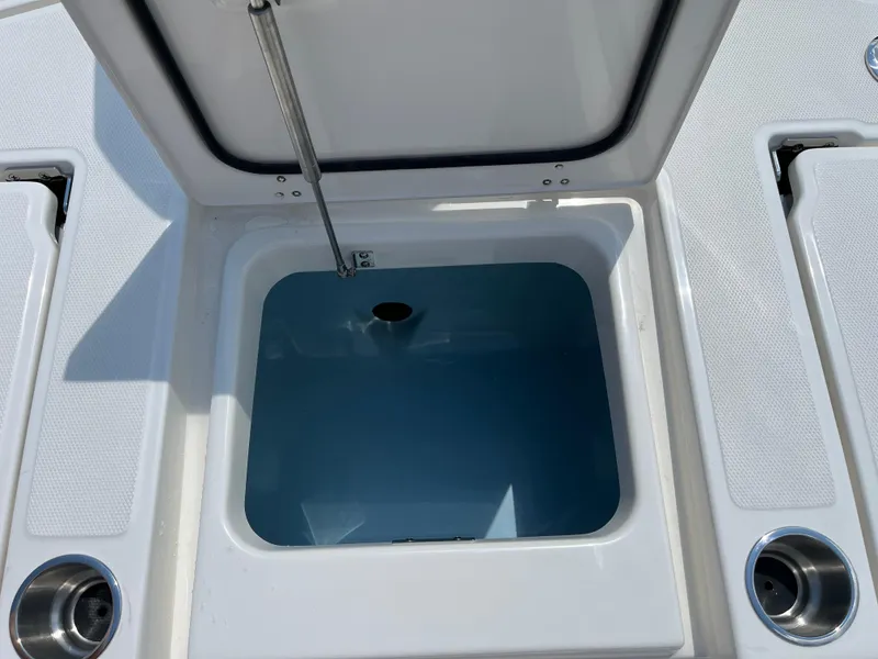Slide: The Image of Open storage compartment on 2024 Boston Whaler 250 Dauntless boat. - 10