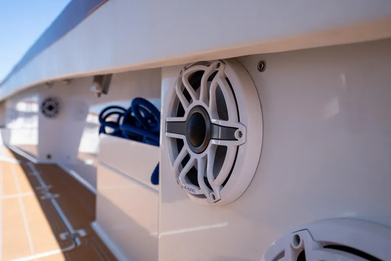 Slide: The Image of Close-up of speaker on 2022 Freeman 47 boat deck. - 26