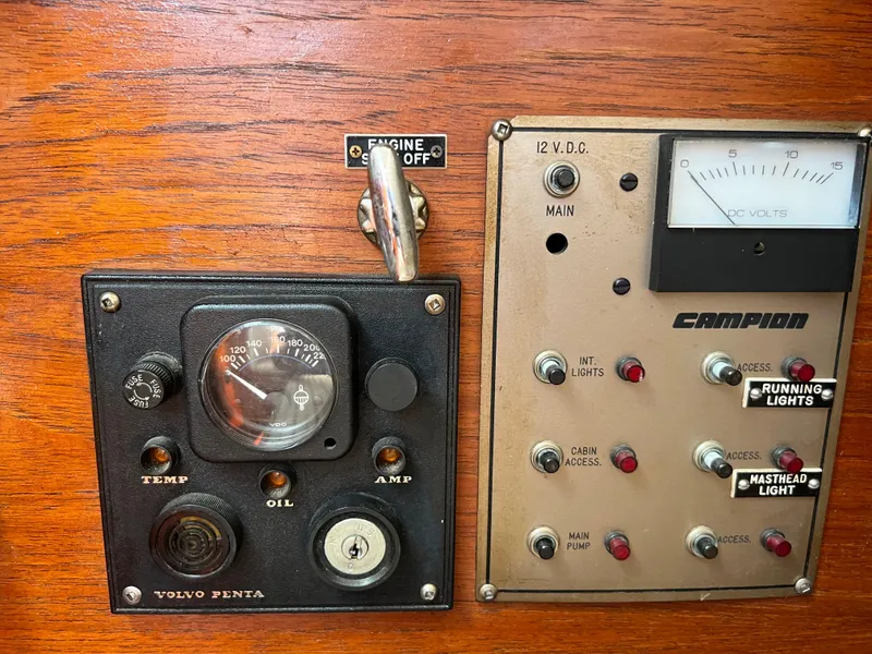 Slide: The Image of Control panel of a 1982 Campion C-320 Pilot House boat with Volvo Penta gauges. - 34