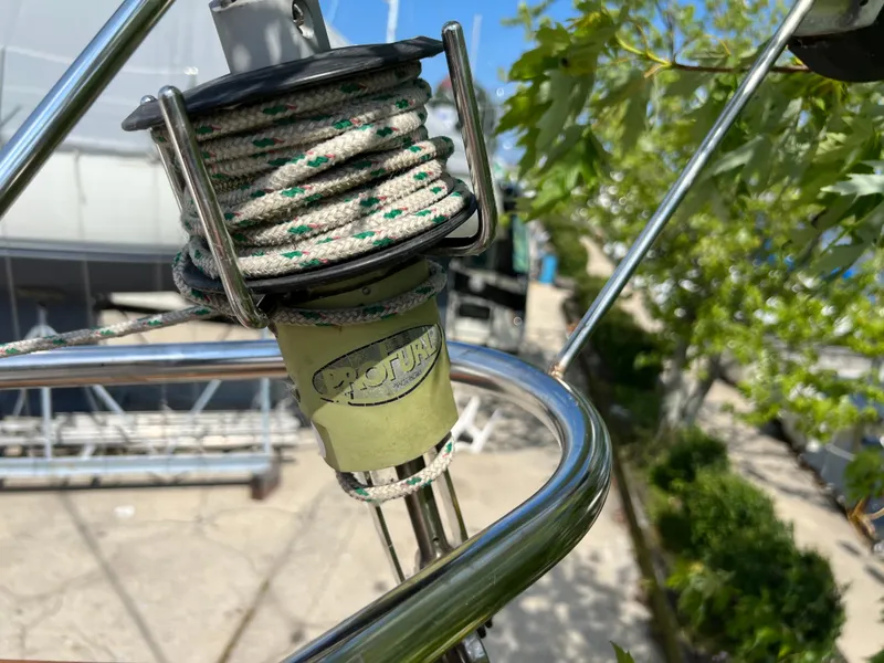 Slide: The Image of Close-up of rigging on a 1982 Campion C-320 Pilot House boat. - 5