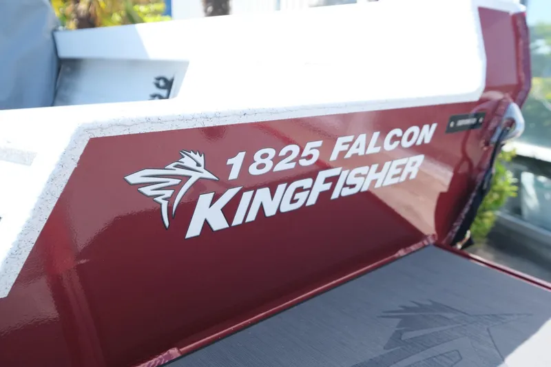 Slide: The Image of 2024 KingFisher 1825 Falcon boat, red exterior with logo and branding. - 5