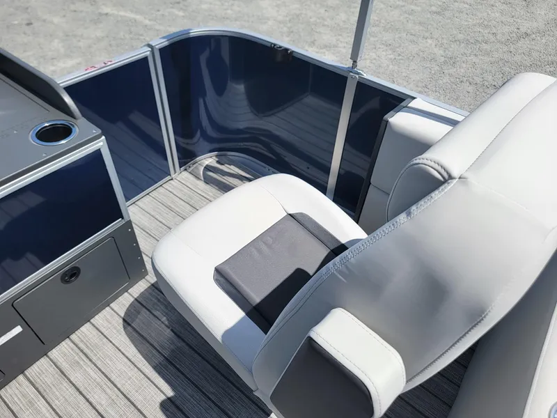 Slide: The Image of Interior seating of 2025 Harris Cruiser 210 pontoon boat with modern design. - 22