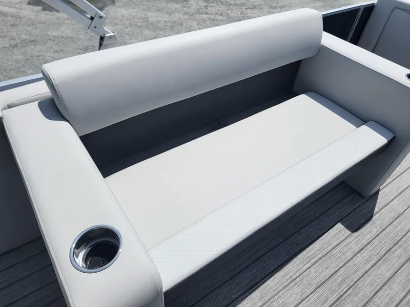 Slide: The Image of Luxurious seating on the 2025 Harris Cruiser 210 pontoon boat with cup holder. - 33