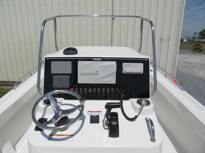 Slide: The Image of 2025 Parker 2300 SE CC boat console with Garmin navigation system. - 5