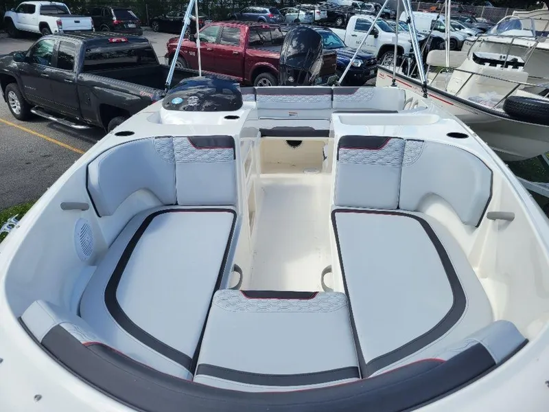 Slide: The Image of 2024 Bayliner M17 boat with spacious seating and modern design. - 12