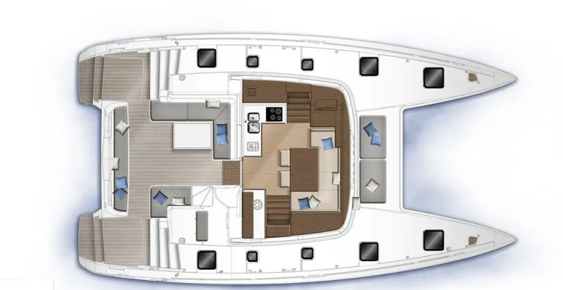 Slide: The Image of 2020 Lagoon 40 catamaran sailing on open sea with full sails. - 14